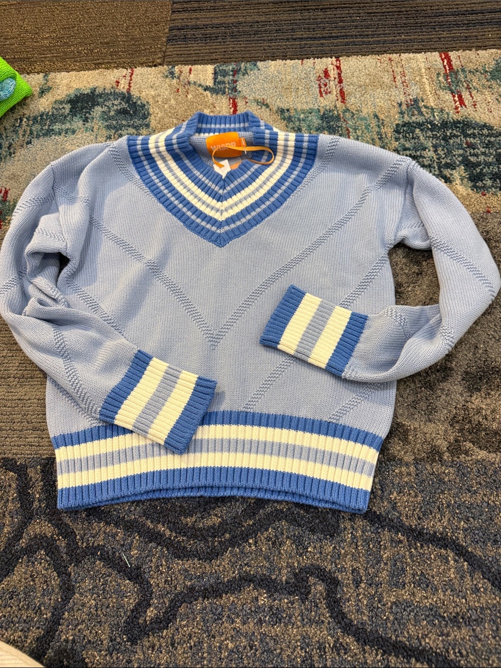 Wispr by Brodie Light Blue Striped V-Neck Sweater W-070